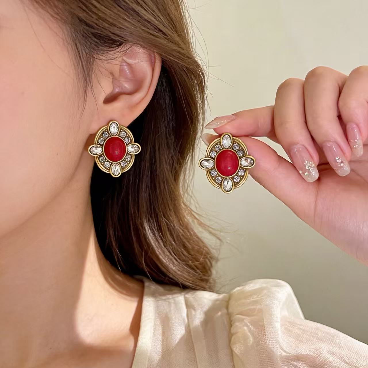 Strawberry Stud Earrings For Women Featuring 925 Sterling Silver Ear Pins And Zinc Alloy With Gem Inlay In Silver