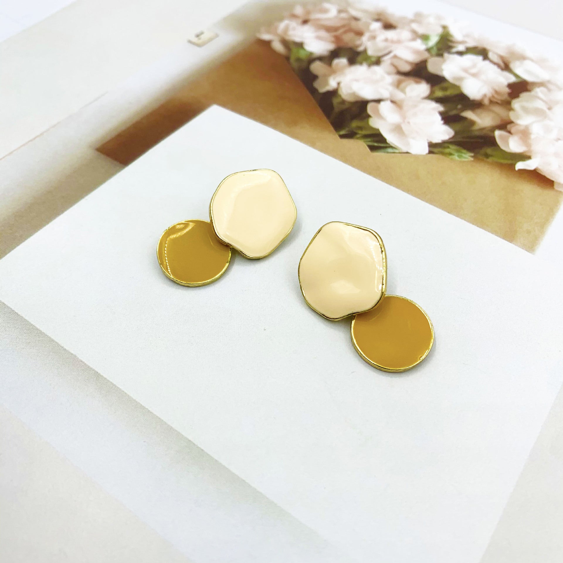 Color Block Stud Earrings For Women In Alloy With Enamel And Artificial Gemstones
