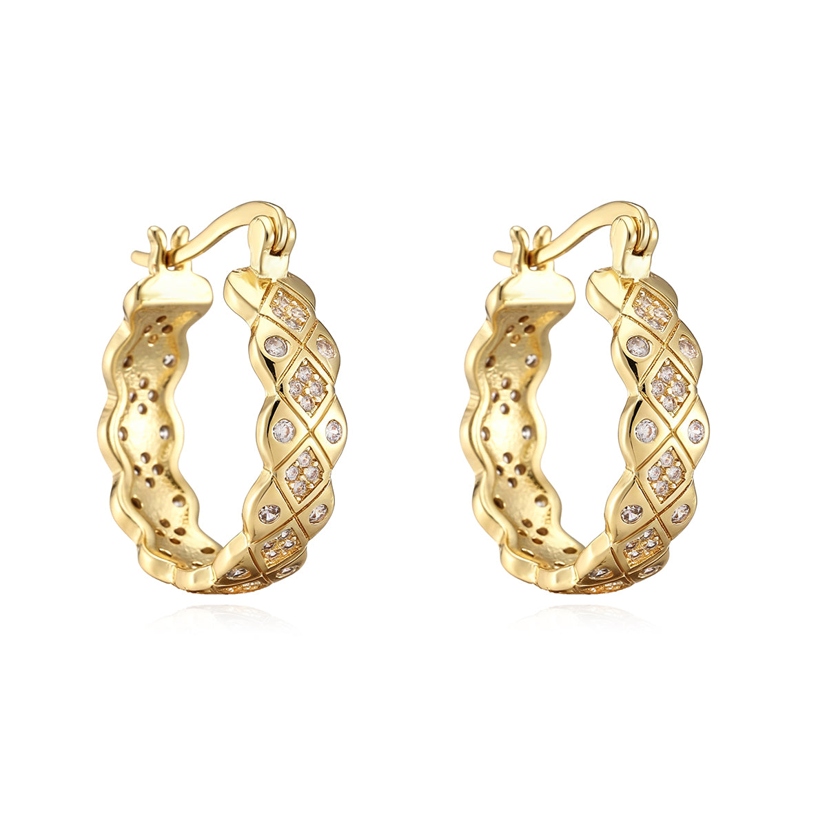 Geometric Micro Pave Earrings For Women In Copper With 18K Real Gold Water Plating And Zircon Inlay