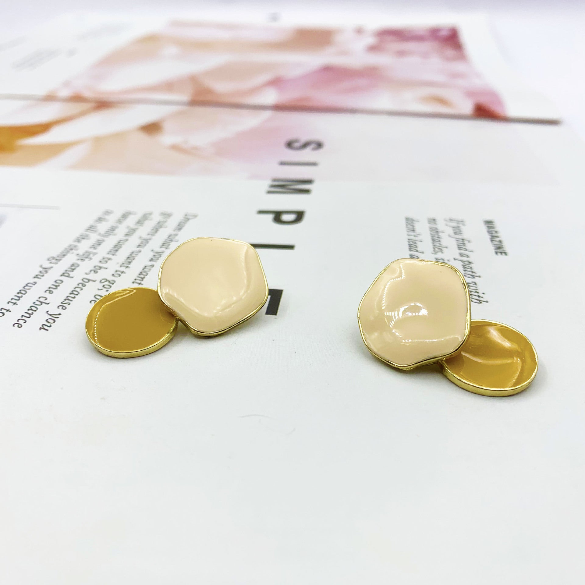 Color Block Stud Earrings For Women In Alloy With Enamel And Artificial Gemstones