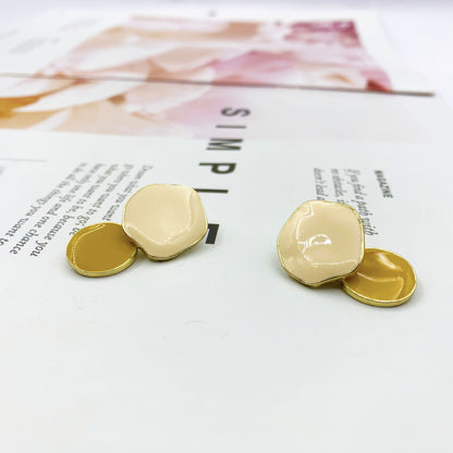 Color Block Stud Earrings For Women In Alloy With Enamel And Artificial Gemstones