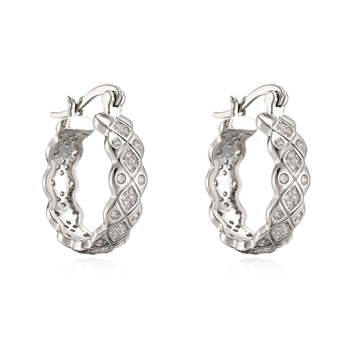 Geometric Micro Pave Earrings For Women In Copper With 18K Real Gold Water Plating And Zircon Inlay