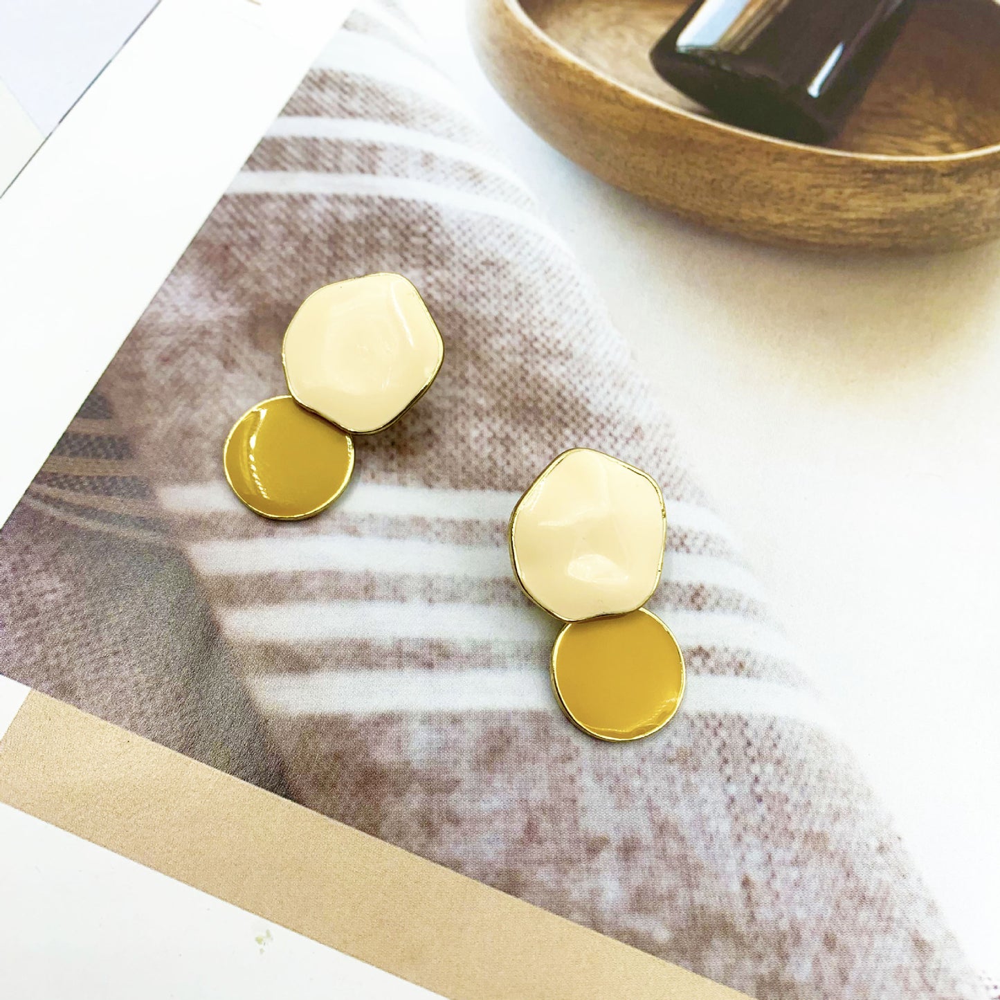 Color Block Stud Earrings For Women In Alloy With Enamel And Artificial Gemstones