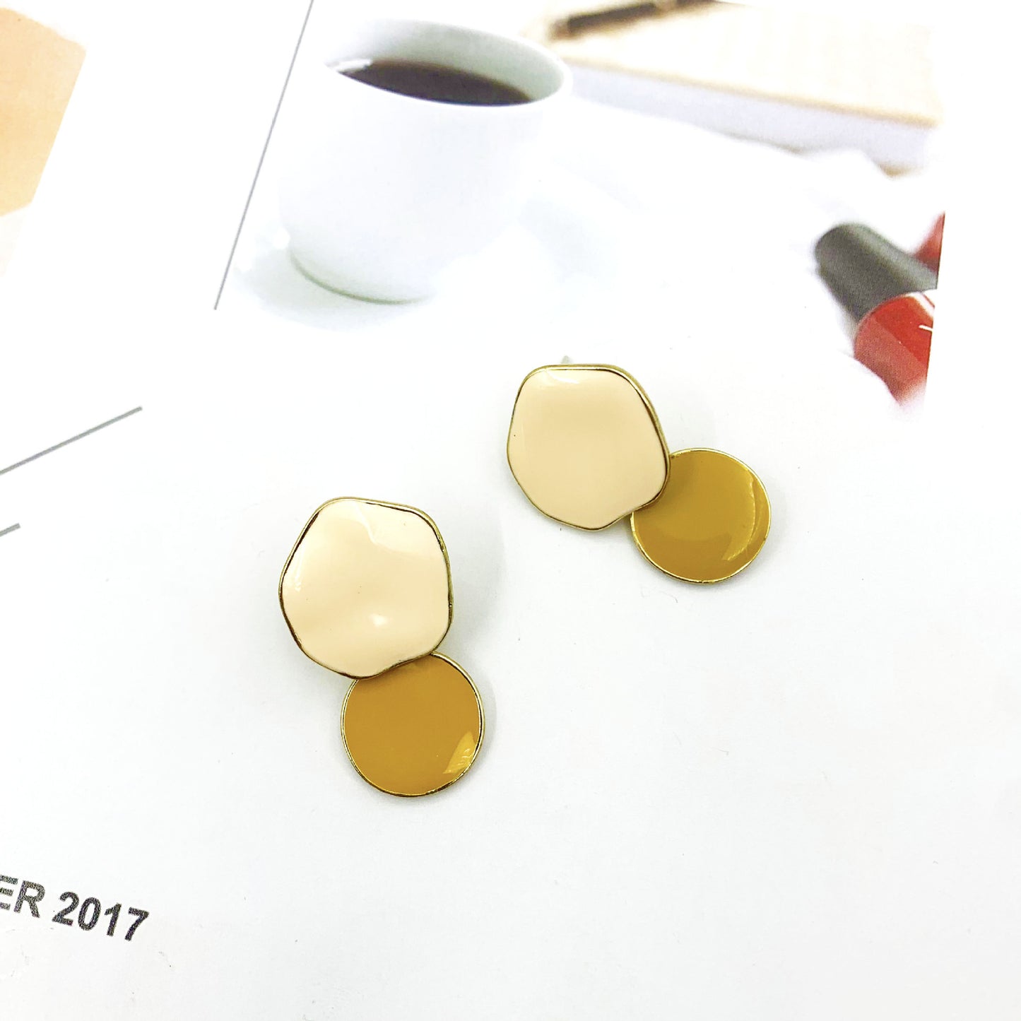 Color Block Stud Earrings For Women In Alloy With Enamel And Artificial Gemstones