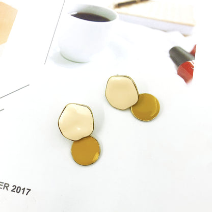Color Block Stud Earrings For Women In Alloy With Enamel And Artificial Gemstones