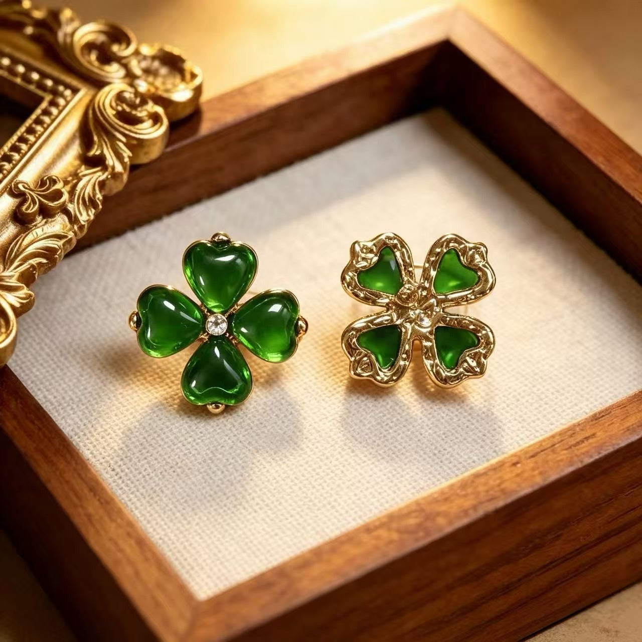 Heart Shape Stud Earrings For Women Featuring May Birthstone Emerald In Retro Style With 925 Sterling Silver Zinc Alloy