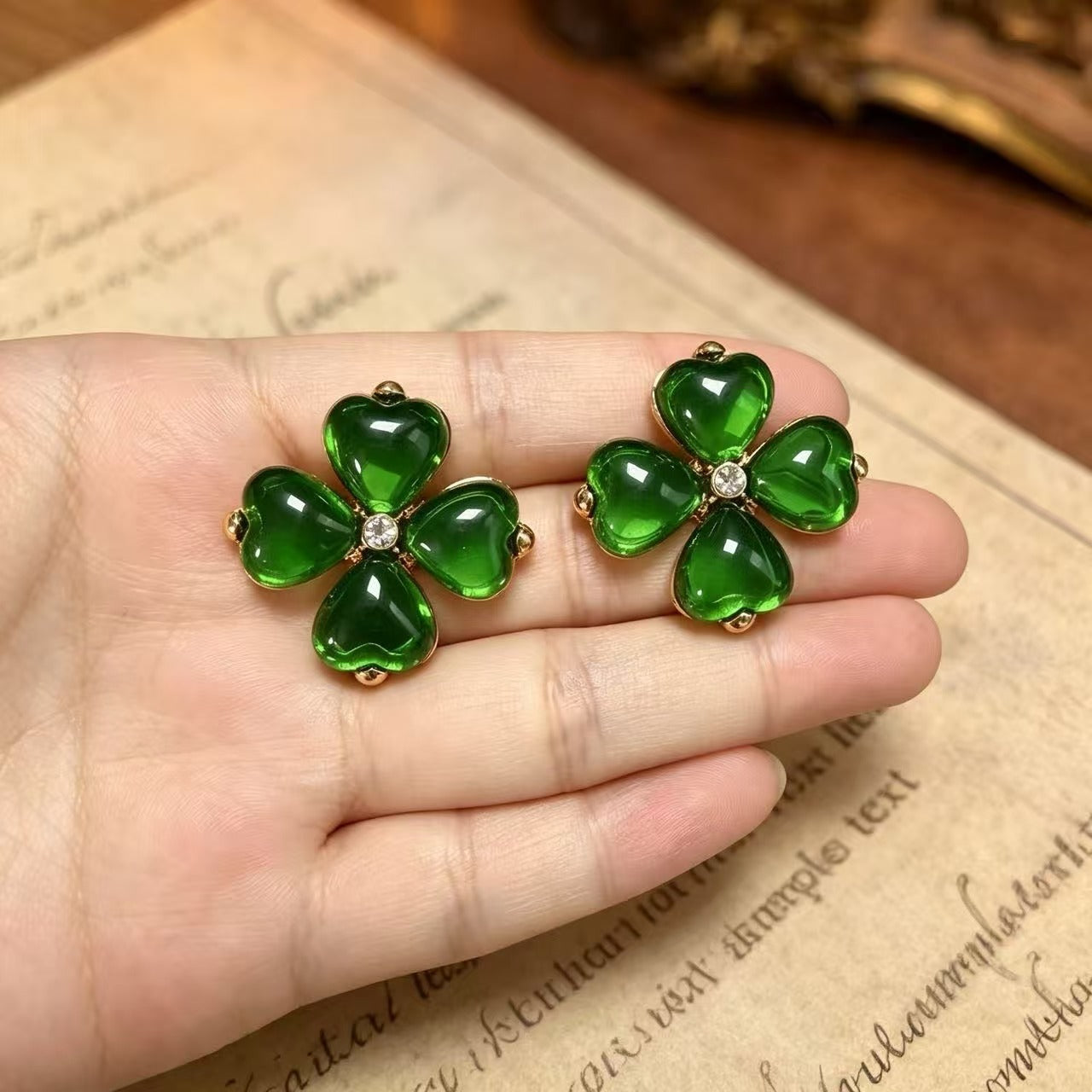 Heart Shape Stud Earrings For Women Featuring May Birthstone Emerald In Retro Style With 925 Sterling Silver Zinc Alloy
