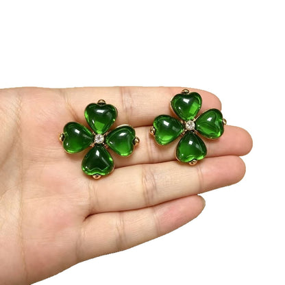 Heart Shape Stud Earrings For Women Featuring May Birthstone Emerald In Retro Style With 925 Sterling Silver Zinc Alloy