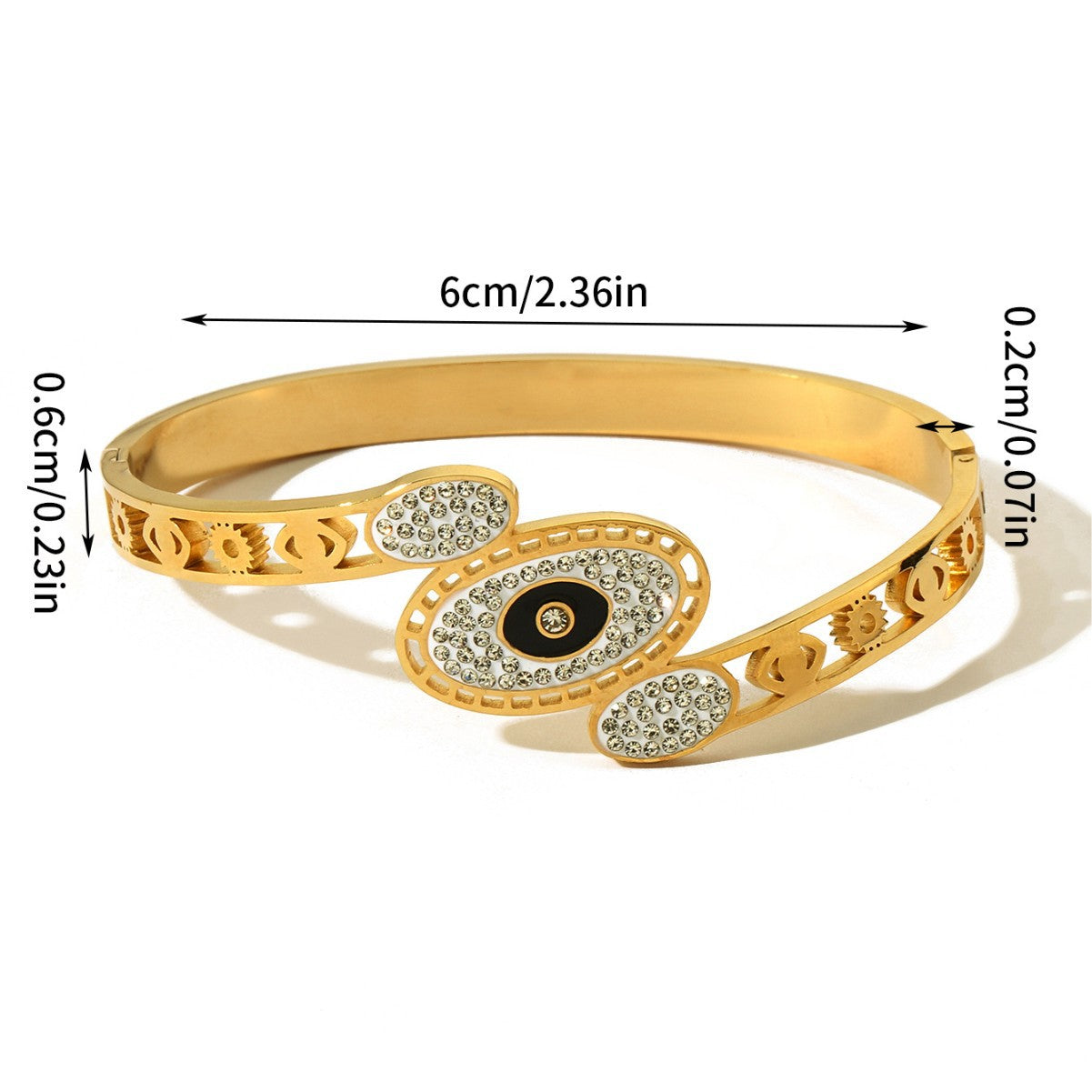 Devil's Eye Inlay Bangle For Women In Gold Titanium Steel With Electroplated Gold Plating