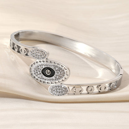 Devil's Eye Inlay Bangle For Women In Gold Titanium Steel With Electroplated Gold Plating