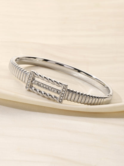Women’s Circle Inlay Bangle In Titanium Steel With Gold Electroplated Finish