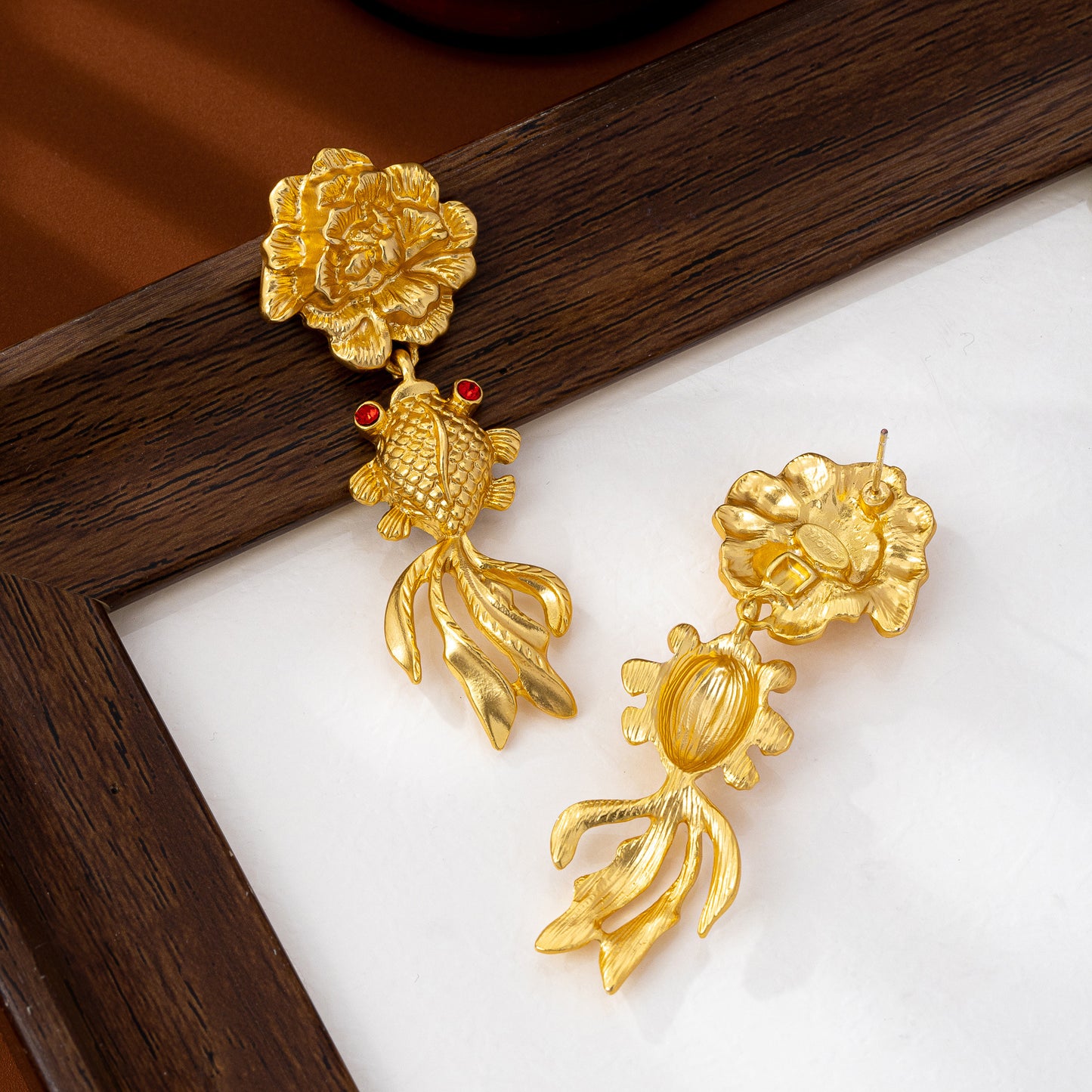 Carp Drop Earrings For Women Featuring Electroplated Zinc Alloy With 925 Sterling Silver Studs In Retro Style