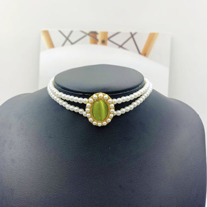 Pearl Gem Choker Necklace For Women, Featuring Gem Inlay, Perfect For Wedding Occasions