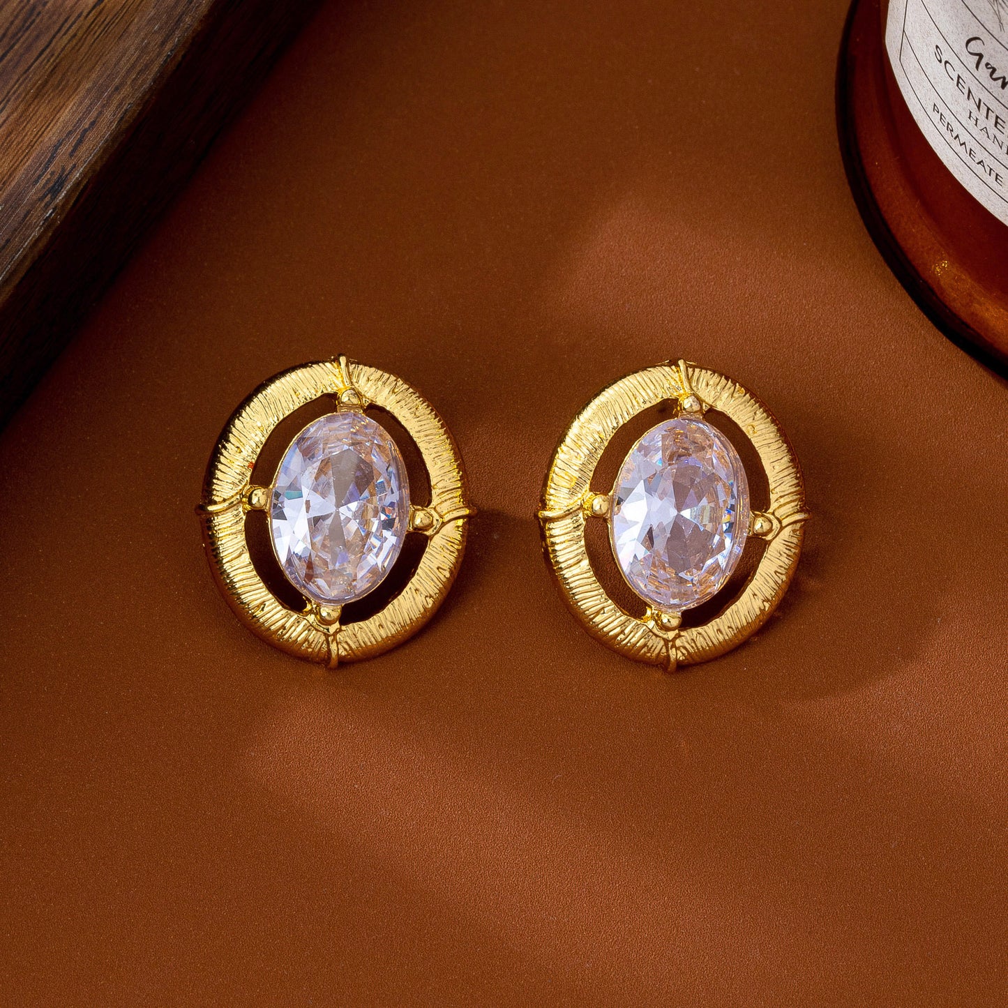 Elaborate Maillard Style Flowers Stud Earrings For Women In Natural Pink With Crystal Inlay, Made Of Zinc Alloy