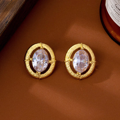 Elaborate Maillard Style Flowers Stud Earrings For Women In Natural Pink With Crystal Inlay, Made Of Zinc Alloy