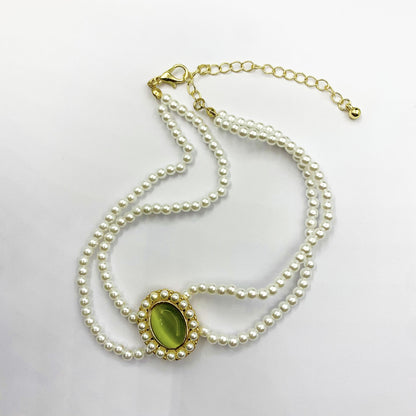 Pearl Gem Choker Necklace For Women, Featuring Gem Inlay, Perfect For Wedding Occasions