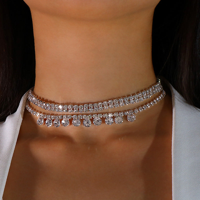 Gold Bow Tie Layered Necklace For Women With Alloy Pendant And Rhinestone Inlay On Tennis Chain