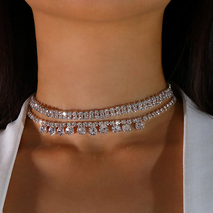 Gold Bow Tie Layered Necklace For Women With Alloy Pendant And Rhinestone Inlay On Tennis Chain