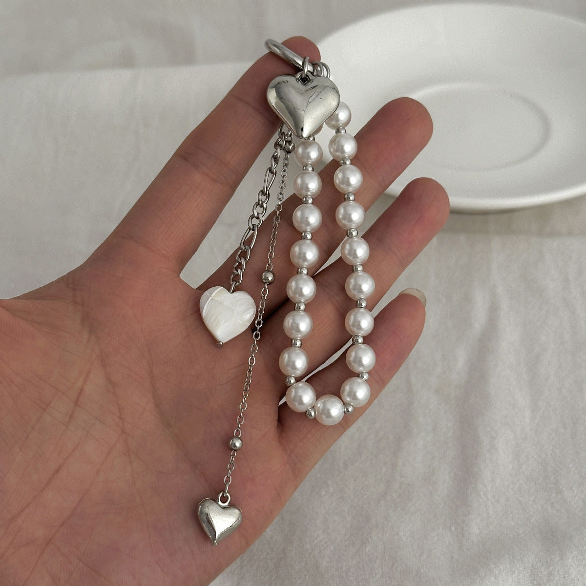 Heart Shape Jewelry Buckle In Alloy With White K Electroplated Coating 0.03µm-0.05µm Featuring Twisted Rope Chain, 1 Piece