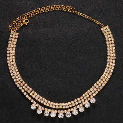 Gold Bow Tie Layered Necklace For Women With Alloy Pendant And Rhinestone Inlay On Tennis Chain