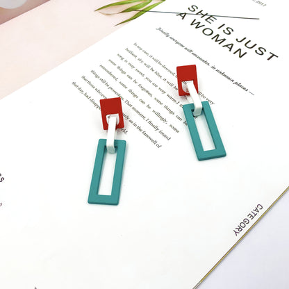 Color Block Stud Earrings For Women With Alloy Base And Artificial Gemstones Featuring Stoving Varnish Finish