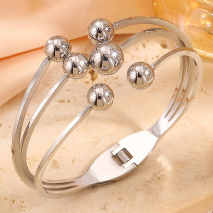 Exaggerated Circle Bangle In Steel Color, Electroplated Titanium Steel With Spring Ring Trigger Clasp Closure