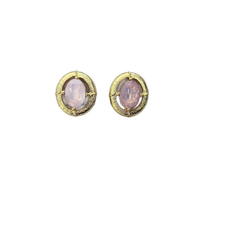 Elaborate Maillard Style Flowers Stud Earrings For Women In Natural Pink With Crystal Inlay, Made Of Zinc Alloy