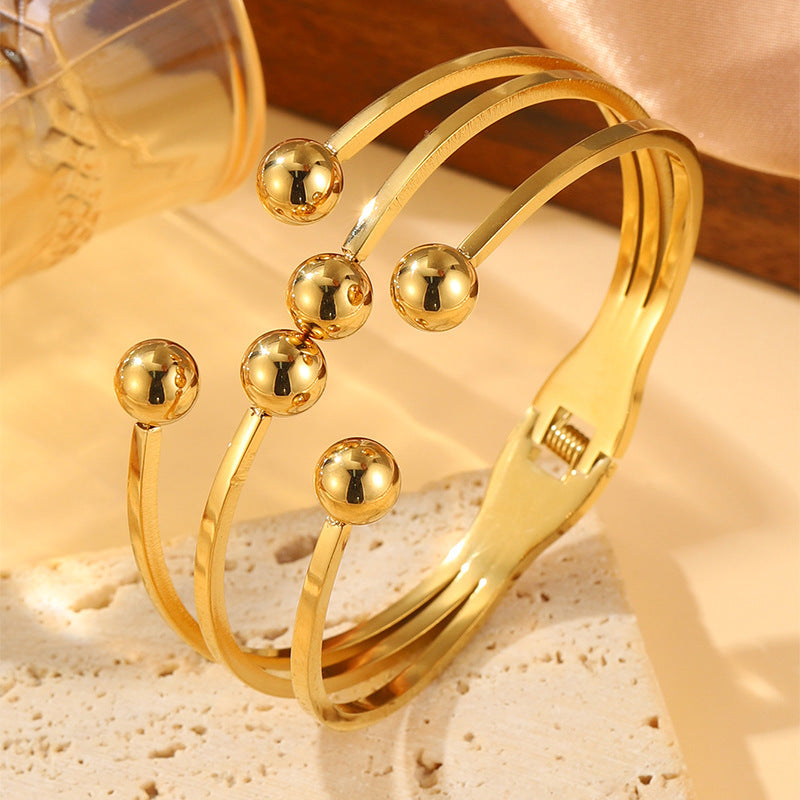 Exaggerated Circle Bangle In Steel Color, Electroplated Titanium Steel With Spring Ring Trigger Clasp Closure