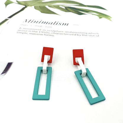 Color Block Stud Earrings For Women With Alloy Base And Artificial Gemstones Featuring Stoving Varnish Finish
