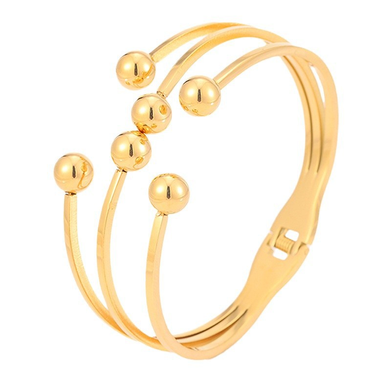 Exaggerated Circle Bangle In Steel Color, Electroplated Titanium Steel With Spring Ring Trigger Clasp Closure
