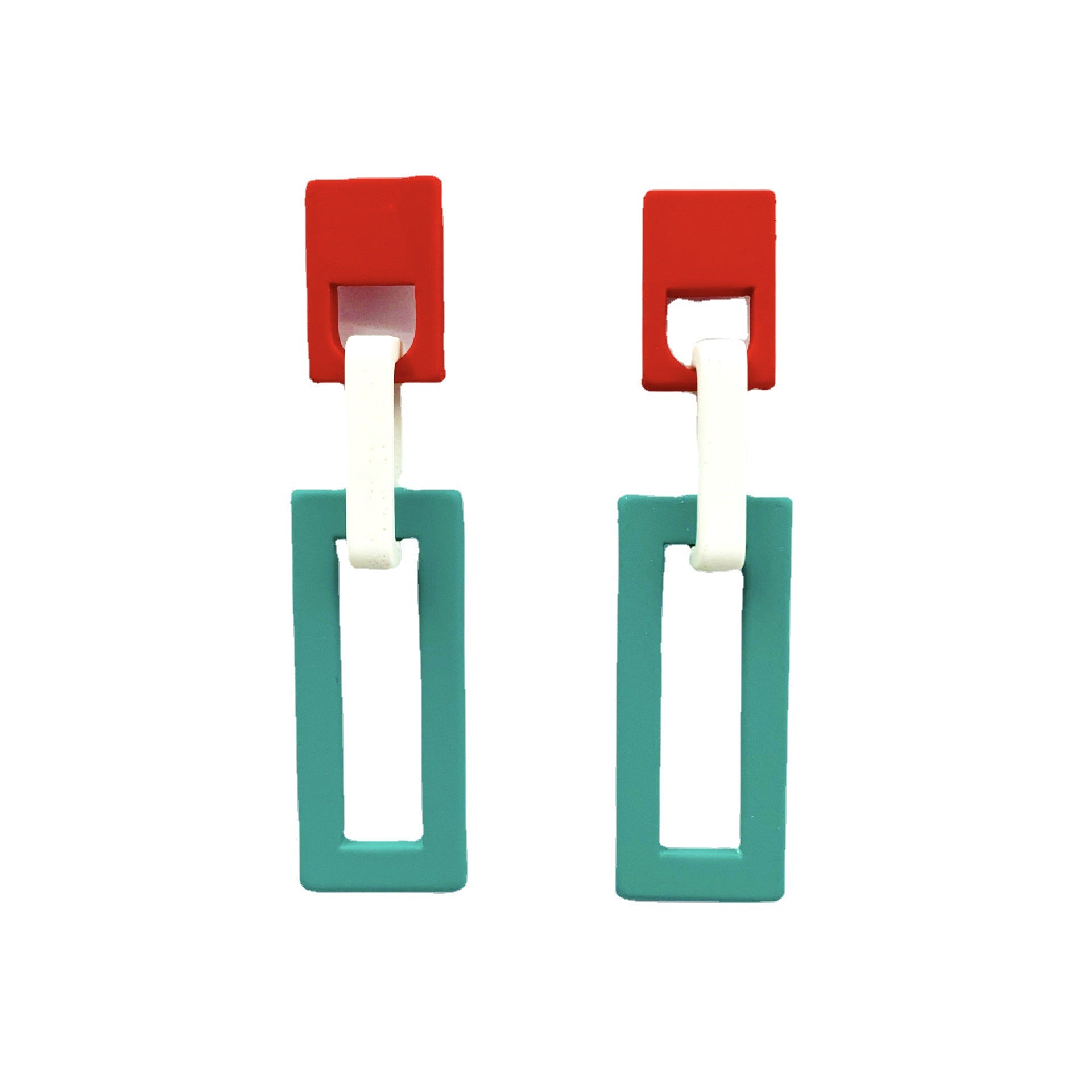 Color Block Stud Earrings For Women With Alloy Base And Artificial Gemstones Featuring Stoving Varnish Finish