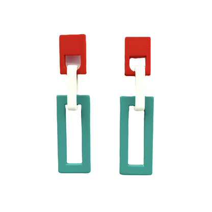 Color Block Stud Earrings For Women With Alloy Base And Artificial Gemstones Featuring Stoving Varnish Finish