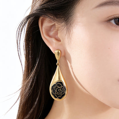 Gold Enamel Flowers Earrings For Unisex Featuring Alloy Material And 925 Sterling Silver Stud Posts