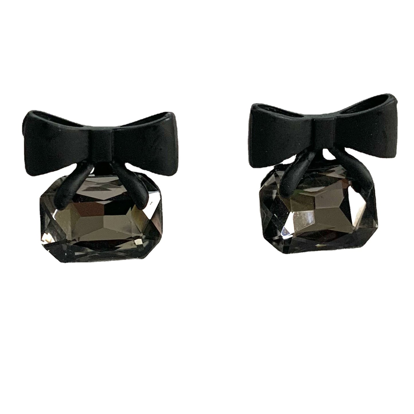 Sweet Bow Tie Stud Earrings With Alloy And Crystal Inlay Featuring 925 Sterling Silver Ear Pins In Dyed Black