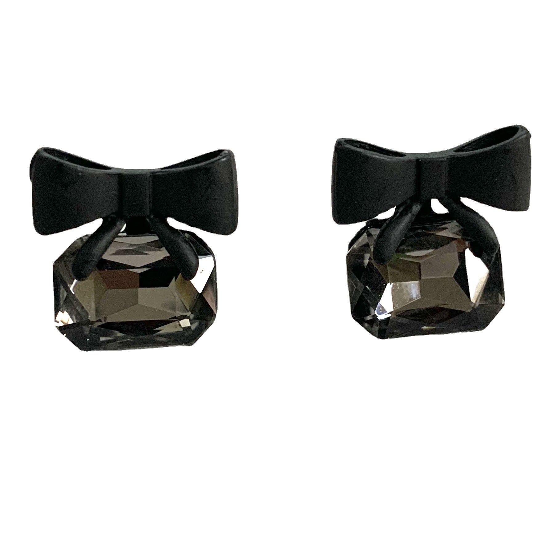 Sweet Bow Tie Stud Earrings With Alloy And Crystal Inlay Featuring 925 Sterling Silver Ear Pins In Dyed Black