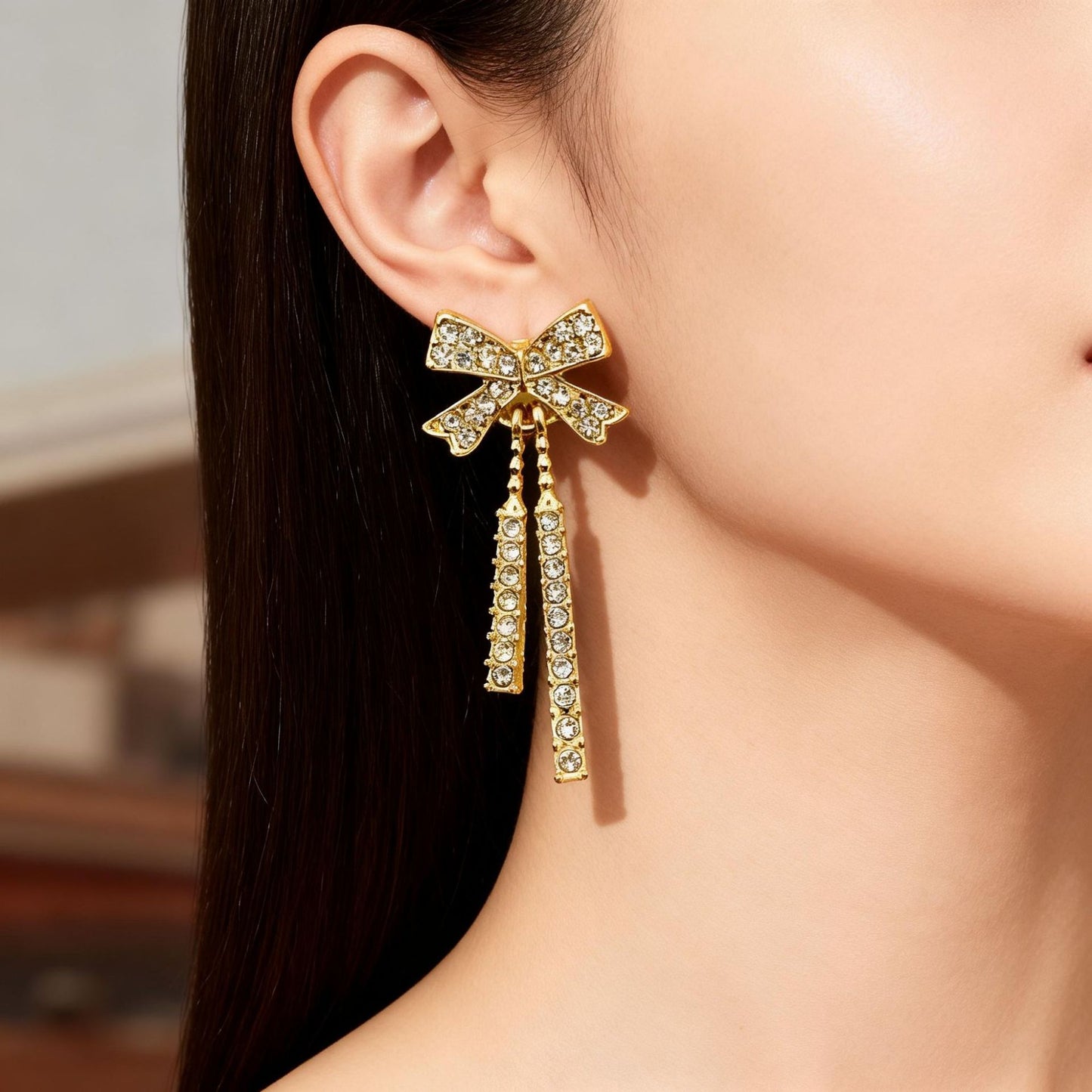Bow Tie Stud Earrings For Women With 925 Sterling Silver Posts Featuring Tassel Design
