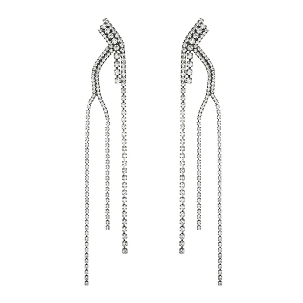 Women’s Tree Tassel Earrings In Silver Alloy With Rhinestone Inlay