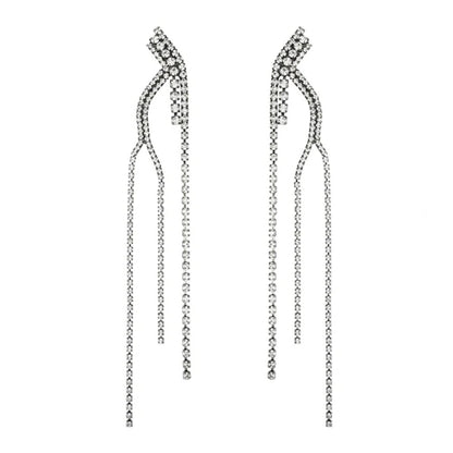 Women’s Tree Tassel Earrings In Silver Alloy With Rhinestone Inlay
