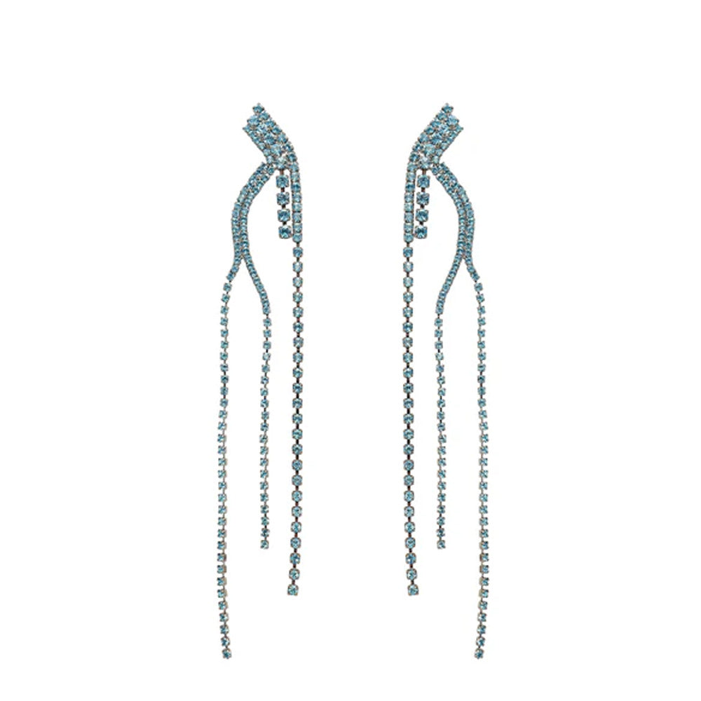 Women’s Tree Tassel Earrings In Silver Alloy With Rhinestone Inlay