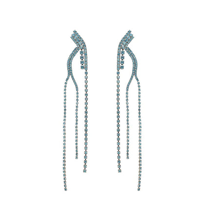 Women’s Tree Tassel Earrings In Silver Alloy With Rhinestone Inlay