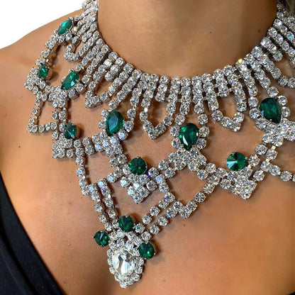 Green Crystal Necklace For Women Featuring Electroplated Alloy Pendant With Sparkling Crystal Inlay