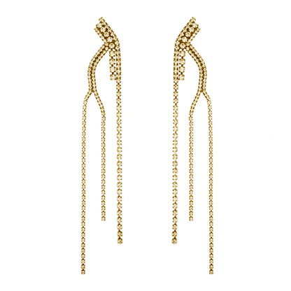 Women’s Tree Tassel Earrings In Silver Alloy With Rhinestone Inlay