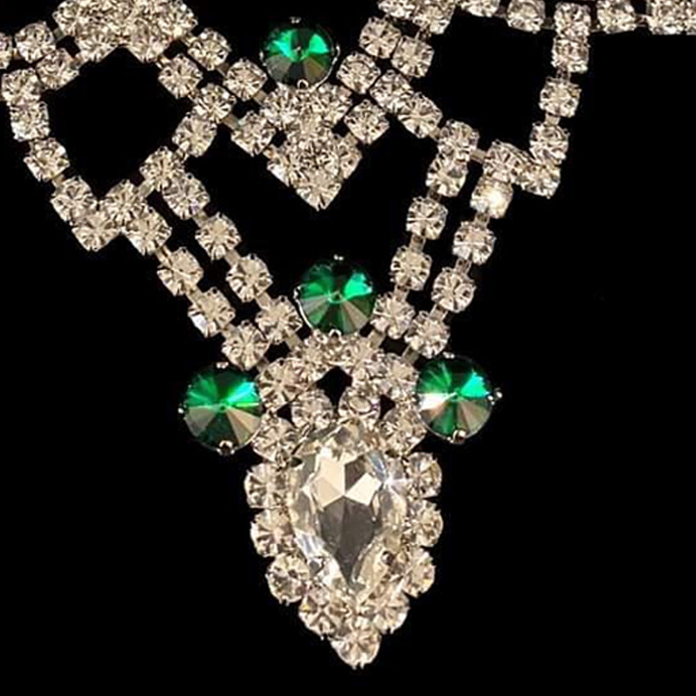 Green Crystal Necklace For Women Featuring Electroplated Alloy Pendant With Sparkling Crystal Inlay