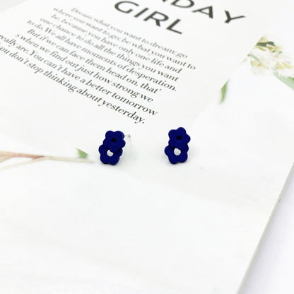 Blue Flower Stud Earrings For Women, Electroplated Alloy With Artificial Gemstones
