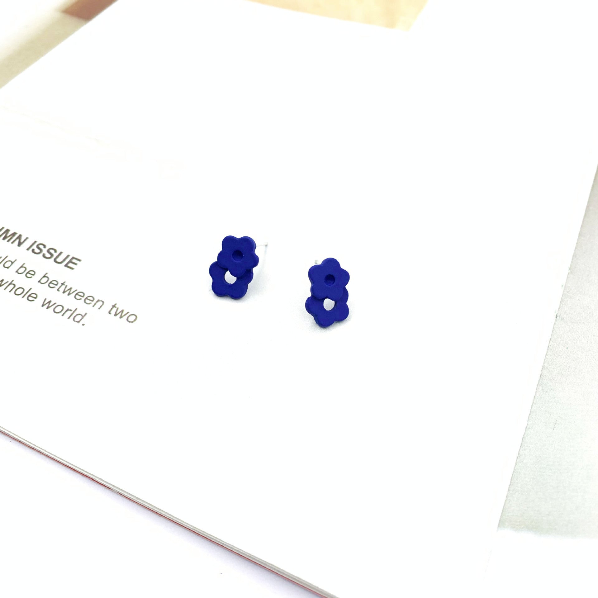Blue Flower Stud Earrings For Women, Electroplated Alloy With Artificial Gemstones