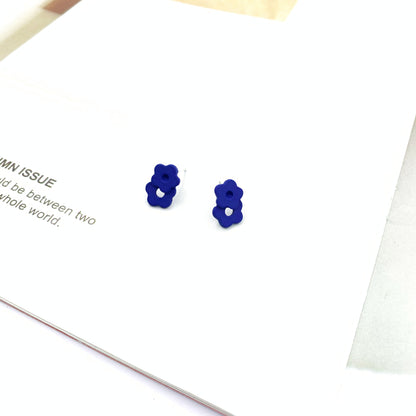 Blue Flower Stud Earrings For Women, Electroplated Alloy With Artificial Gemstones