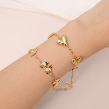 Sweet Heart Shape Titanium Steel Bracelet For Women In Gold, Perfect For Business Occasions