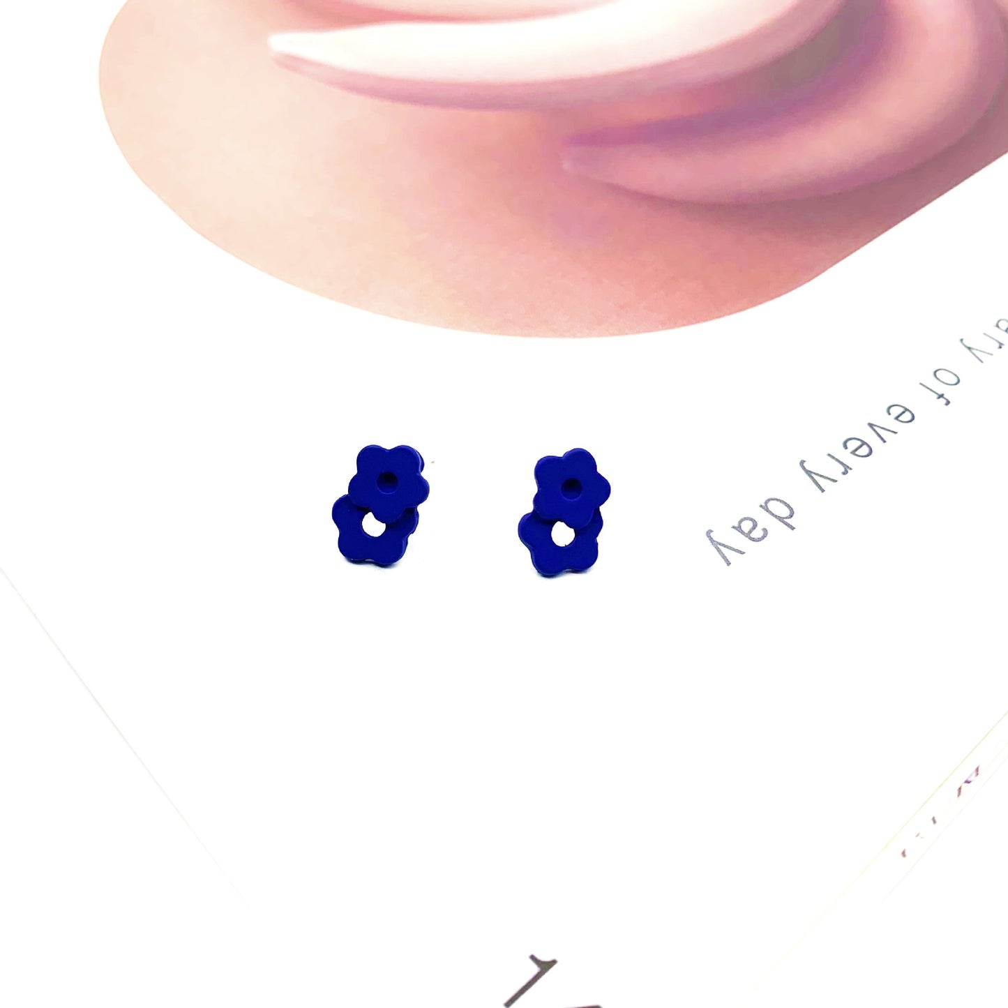 Blue Flower Stud Earrings For Women, Electroplated Alloy With Artificial Gemstones