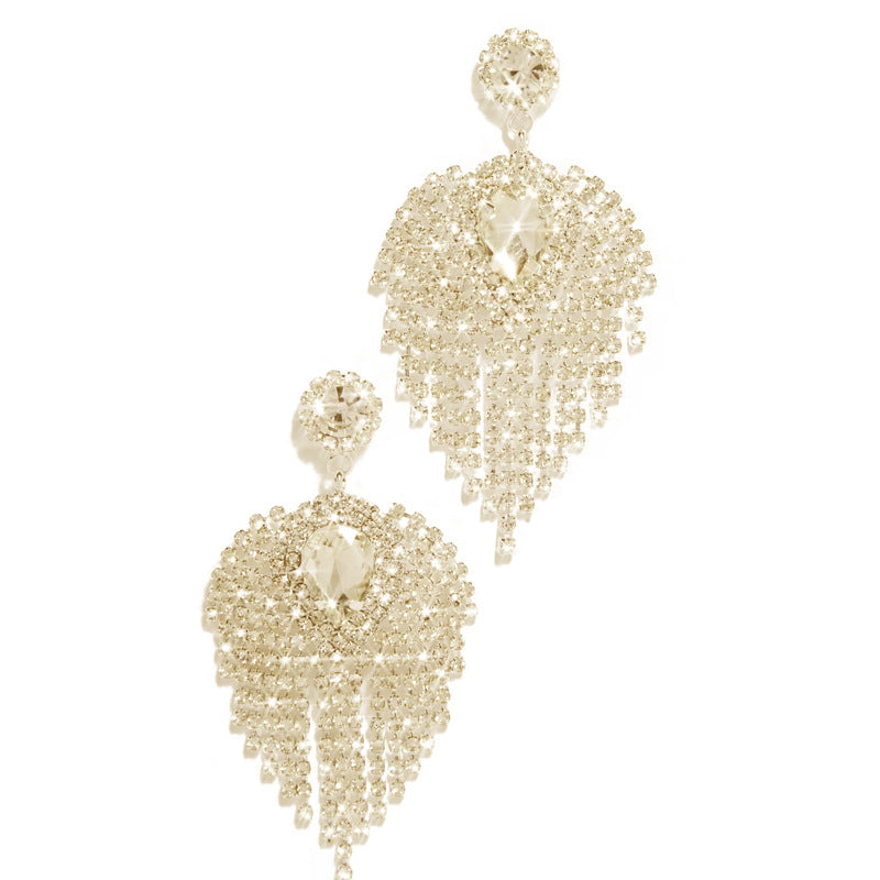 Luxurious Geometric Tassel Earrings In Silver Alloy With Rhinestone Inlay