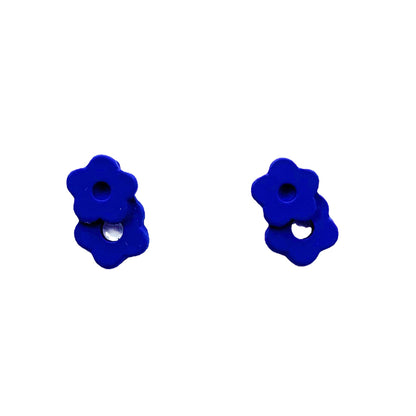 Blue Flower Stud Earrings For Women, Electroplated Alloy With Artificial Gemstones